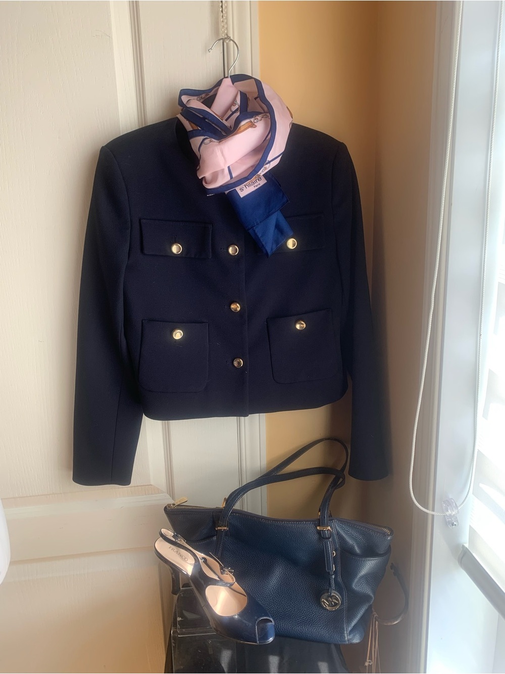 Zara Navy Cropped Jacket with Gold Buttons